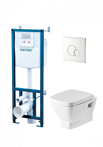 Комплект инсталляция Santek Нео Пэк 1.WH50.1.543 с подвесным унитазом, с сиденьем микролифт и клавишей смыва хром: фотография 1