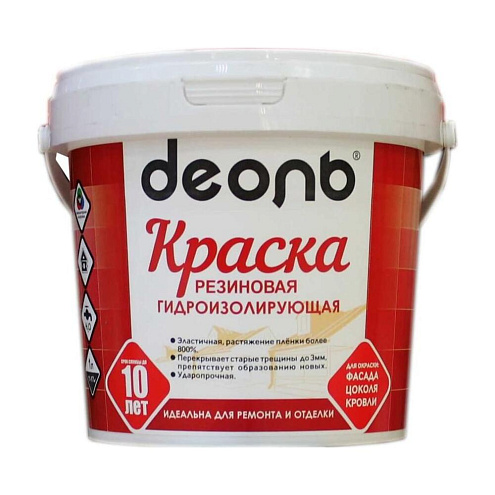 Краска ДЕОЛЬ Резиновая гидроизолирующая белая, эластичная, ударопрочная 0,9л : фотография 1