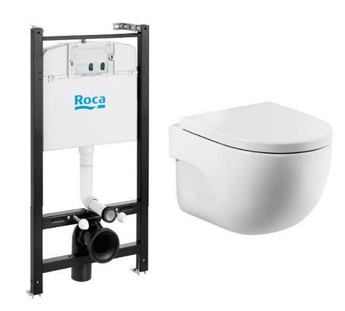 Комплект унитаза с инсталляцией Meridian, без клавиши в комплекте, с микролифтом, безободковый : фотография 1