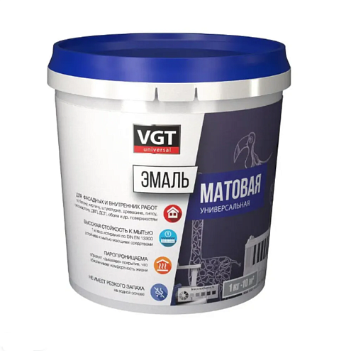 Эмаль ВГТ ВД-АК-1179 универсальная Матовая Супербелая 1,5кг: фотография 1