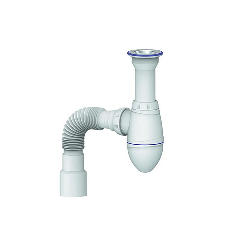 Сифон для умывальника 1 1/2"х40, литой нержавеющий выпуск, винт 80мм, с универсальной гибкой трубой, 40х40/50 Unicorn A120: фотография 1