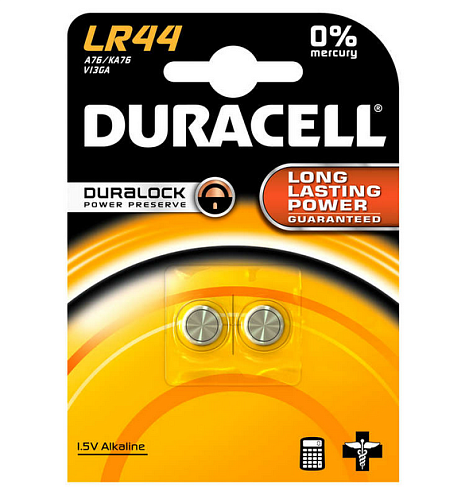Элемент питания алкалиновый "таблетка" LR44/A76 1.5В BP-2 уп.2шт Duracell Б0009737: фотография 1