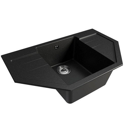 Мойка ML-GM24 угловая с крылом, ультра-черная (344), 790х490х200 мм: фотография 1