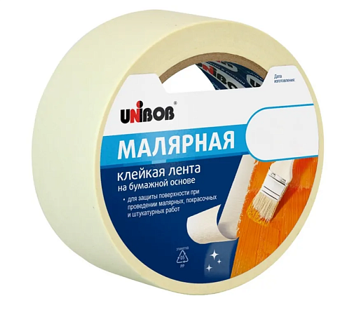 Малярная клейкая лента 38мм х 40м, 135мкм белая Unibob: фотография 1