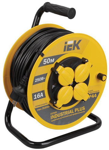 Удлинитель на катушке "Industrial plus" УК50 4х50м с заземлением с термозащитой 3х1,5мм² 16А IP44 IEK WKP15-16-04-50-44: фотография 1