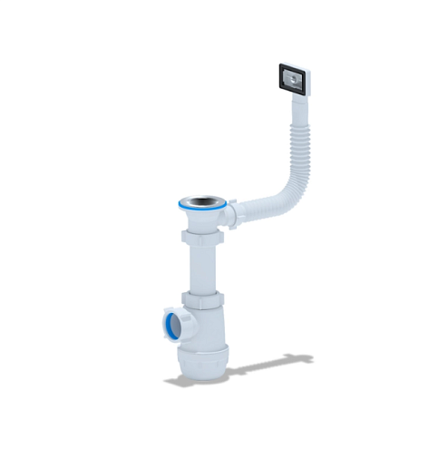 Сифон Грот для кухонной мойки 1 1/2"х40 с гибким прямоугольным переливом АНИ Пласт А0140S: фотография 1