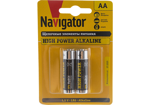 Элемент питания алкалиновый AA/LR6 94 752 NBT-NE-LR6-BP2 (блист.2шт) NAVIGATOR 94752: фотография 1