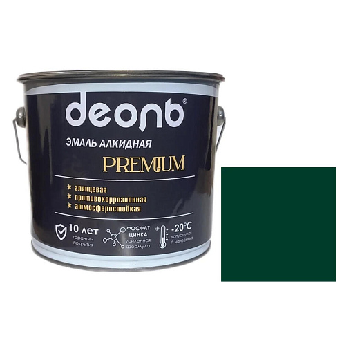 Антикоррозионная глянцевая эмаль PREMIUM ДЕОЛЬ Зеленый мох RAL 6005 2,7л : фотография 1