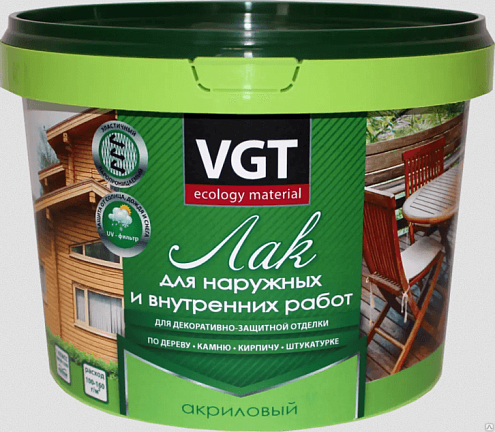 Лак акриловый ВГТ для наружных и внутренних работ, по дереву, глянцевый 0,9кг : фотография 1