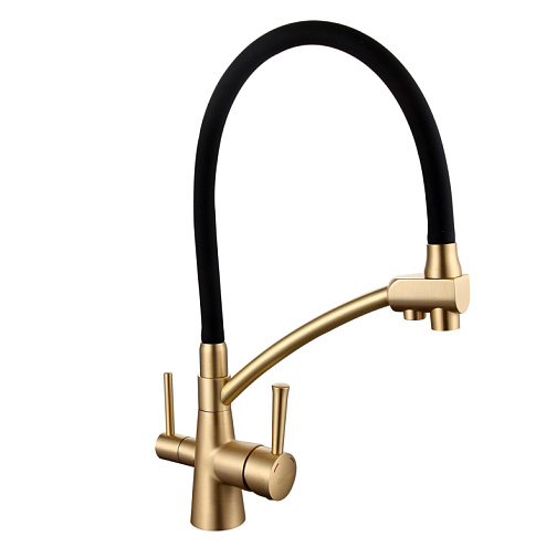 Смеситель для кухни 35к G4398-1 GAPPO гибкий излив, с вых. для питьевого фильтра, ЧЕРНЫЙ-Бронза: фотография 1