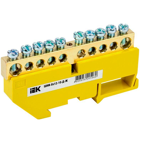 Шина PE "земля" на DIN-изол. ШНИ-8х12-10-Д-Ж IEK YNN10-812-10D-K05: фотография 1