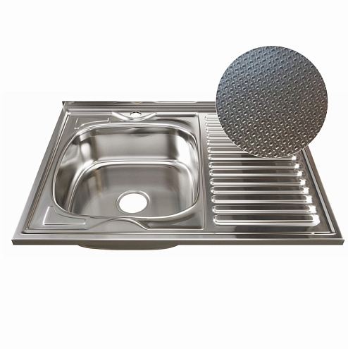 Мойка 80х60 (0,6) левая выпуск 3 1/2" MIXLINE 160 мм с сифоном Декор: фотография 1