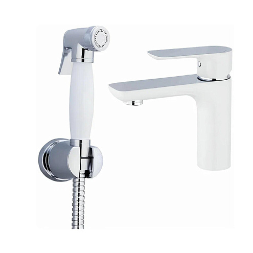 Смеситель для умывальника  25к G1048-1 GAPPO с гигиенической лейкой, литой, БЕЛЫЙ-ХРОМ: фотография 1