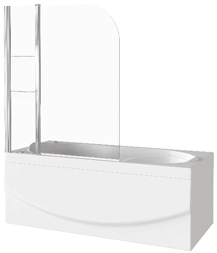 Шторка для ванны SCREEN HS-100-C-CH 1створка распашная+неподвижная часть с полочками, стекло 6 мм: фотография 1