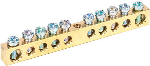 Шина PEN "земля-ноль" 6х9мм 10/1 (10 групп/крепеж по центру) IEK YNN10-10-100: фотография 1