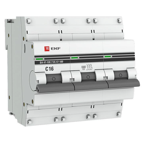 Выключатель автоматический модульный 3п C 16А 10кА ВА 47-100 PROxima EKF mcb47100-3-16C-pro: фотография 1