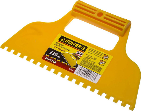 Шпатель пластмассовый зубчатый 6х6, 230мм, STAYER: фотография 1