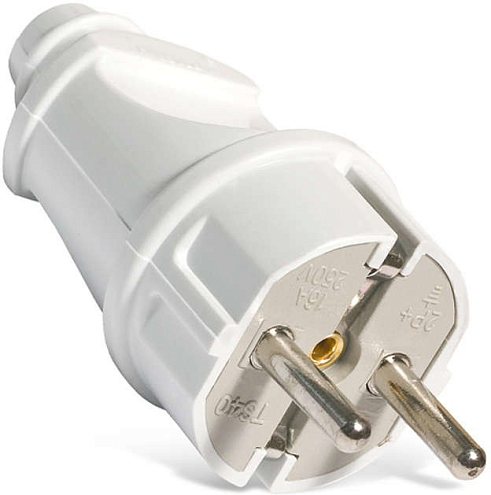 Вилка электрическая с заземлением прямая белый 16А 250В (еврослот) UNIVersal А101: фотография 1