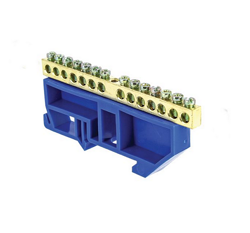 Шина нулевая N 8х12 14 отвер. латунь син. изолятор на DIN-рейку PROxima EKF sn0-125-14-d: фотография 1