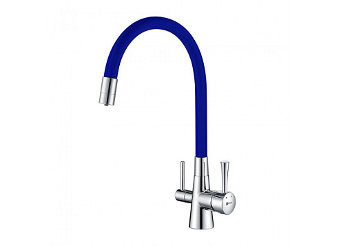 Смеситель Lemark "Комфорт" LM3075C-Blue для кухни с гибким изливом с подключением к фильтру питьевой воды хром/синий: фотография 1