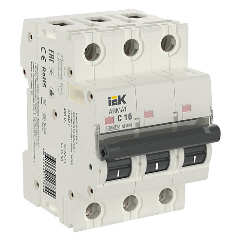 Выключатель автоматический модульный 3п C 16А M10N ARMAT IEK AR-M10N-3-C016: фотография 1