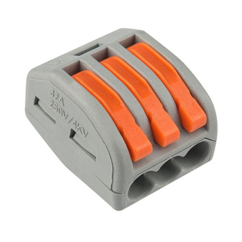 Клемма универсальная многоразовая 222-413 3-проводная 0,08-2,5(4)мм² уп.50шт Rexant 07-5253-4: фотография 1