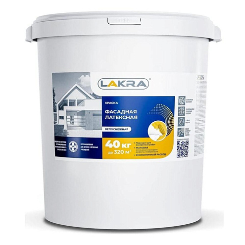 Краска Лакра фасадная латексная белоснежная 40кг: фотография 1