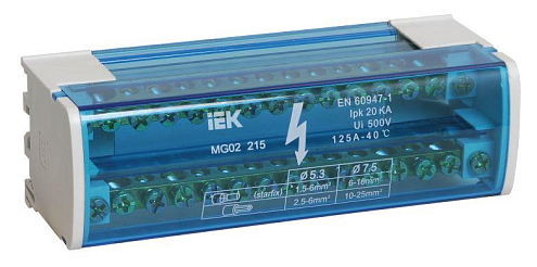 Шина на DIN-рейку в корпусе (кросс-модуль) ШНК 2х15 L+PEN IEK YND10-2-15-125: фотография 1