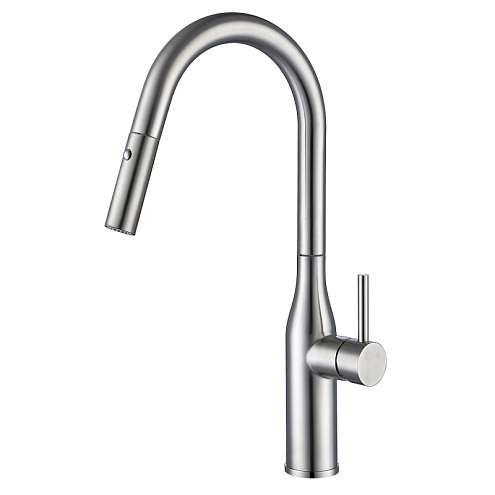 Смеситель для кухни 35к G4398-45 GAPPO нерж. сталь, высокий выдвижной излив, САТИН: фотография 1