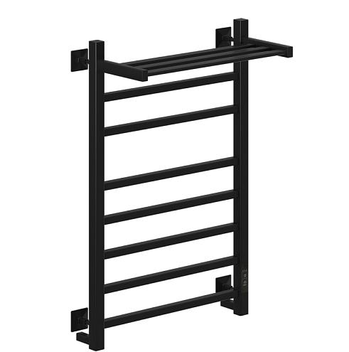 Полотенцесушитель Mixline Fortune 80х50 таймер, 560 Вт, 7 перекладин + полка, прямые квадрат, электрический, черный: фотография 1