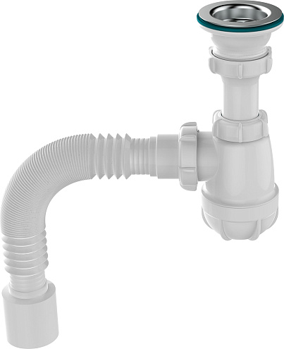 Сифон для умывальника 1 1/2"х40 с металлической решеткой с гофротрубой 40х50 Аквант S0110-35-MR: фотография 1