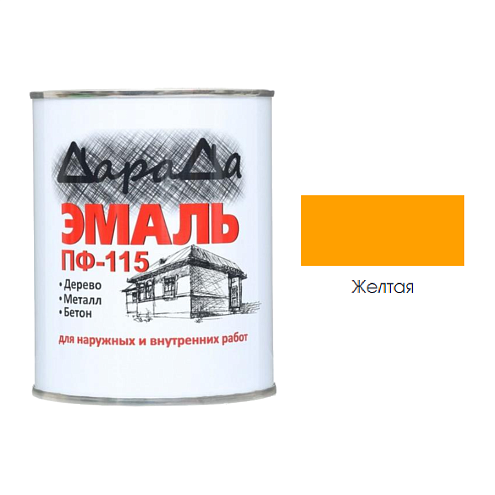 Эмаль ПФ-115 (ГОСТ 6465-76) «ДараДа», желтая 0,8кг: фотография 1