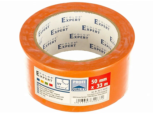 ПВХ клейкая лента эластичная для шпатлевачных и штукатурных работ 50мм х 33м, 100мкм, оранжевая ColorExpert: фотография 1