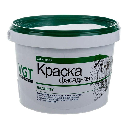 Краска акриловая по дереву VGT ВД-АК-1180 Фасадная, белая матовая 7кг: фотография 1