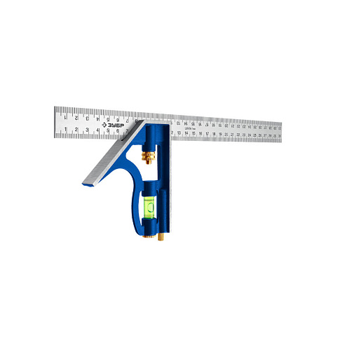 Угольник комбинированный, 300мм, нержавеющее полотно, с уровнем, точность 1мм/м, ЗУБР: фотография 1
