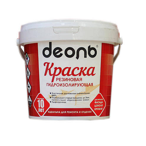 Краска ДЕОЛЬ Резиновая гидроизолирующая база С, эластичная, ударопрочная 0,9л : фотография 1