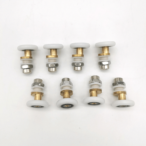 Комплект роликов для душевой кабины на 2 двери, 4 верхние (одинарные) + 4 нижние (одинарные), втулка латунь D23 мм: фотография 1