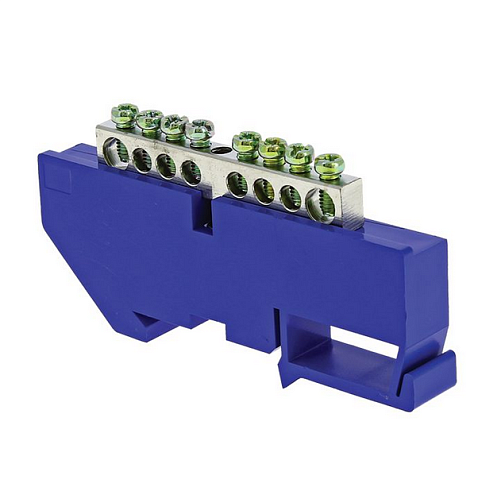 Шина нулевая N 6х9 8 отверст. цинк син. изолятор на DIN-рейку PROxima EKF sn1-63-08-d: фотография 1