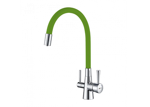 Смеситель Lemark "Комфорт" LM3075C-Green для кухни с гибким изливом с подключением к фильтру питьевой воды хром/зеленый: фотография 1