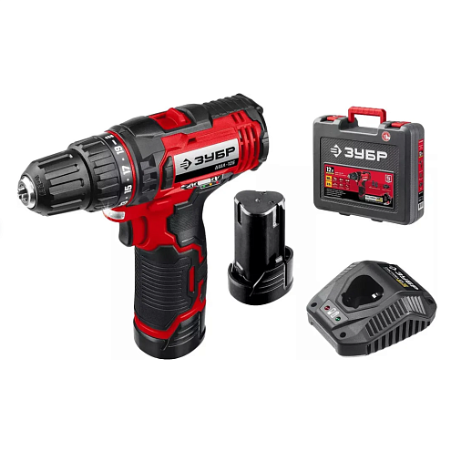 Шуруповерт, Li-Ion, 12В, 2АКБ, 2,0Ач, 30Нм, LED-подсветка, индикатор заряда, кейс, ЗУБР: фотография 1