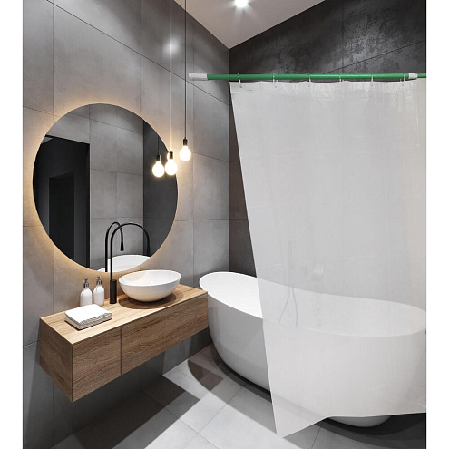 Занавеска-штора для ванн SANTREK HOME 180х180 PEVA 60050 с кольцами Прозрачный МАТОВЫЙ П210: фотография 1