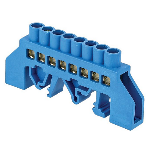 Шина нулевая N 8х12 8 отвер. латунь син. нейлоновый корпус комбинированный PROxima EKF sn0-125-8-dn: фотография 1