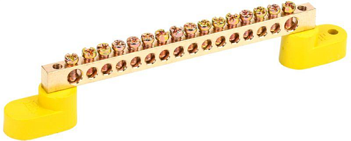 Шина PE "земля" ШНИ-6х9-16-У2-Ж на двух угловых изоляторах IEK YNN10-69-16C2-K05: фотография 1