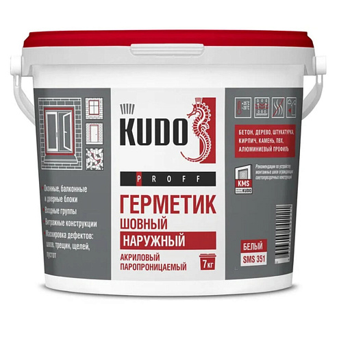 Герметик акриловый паропроницаемый KUDO PROFF шовный наружный, белый 7кг: фотография 1
