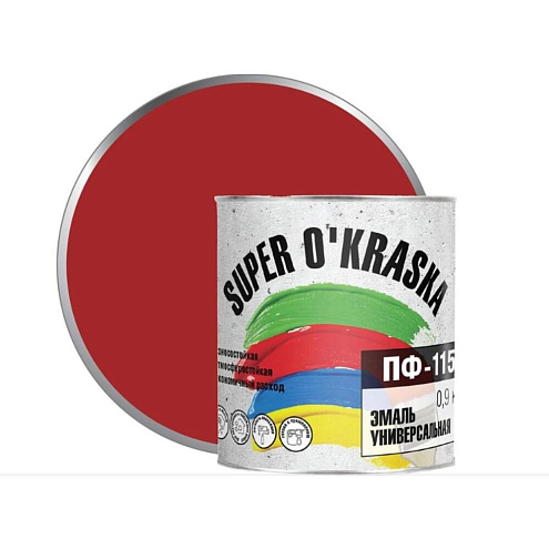 Эмаль  ПФ-115 super okraska Красный  0,9кг: фотография 1