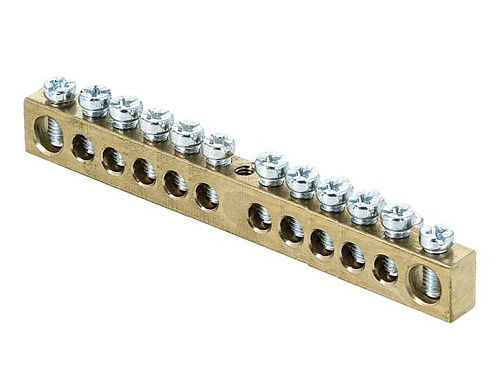 Шина PEN "ноль-земля" 6х9 12 отвер. латунь крепеж по центру PROxima EKF sn0-63-12: фотография 1