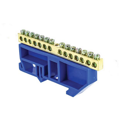 Шина нулевая N 6х9 14 отвер. латунь син. изолятор на DIN-рейку PROxima EKF sn0-63-14-d: фотография 1