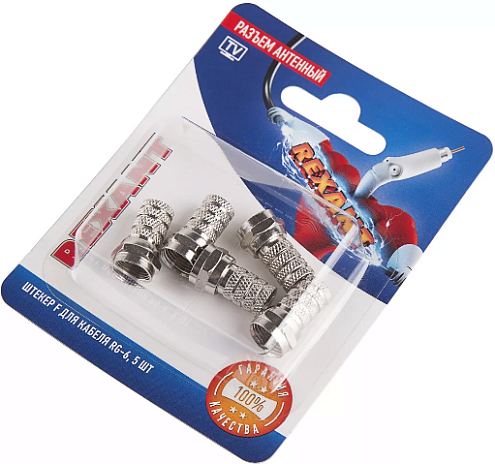 Разъем антенный на кабель штекер F для кабеля RG-6 уп.5шт Rexant 06-0004-A5: фотография 1