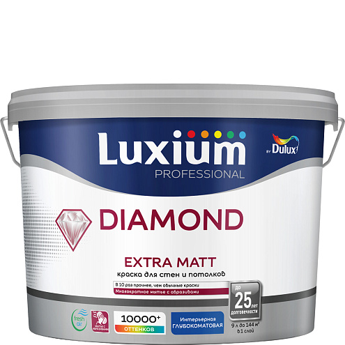 Краска Luxium Diamond Extra Matt глубокоматовая BW, 9л: фотография 1