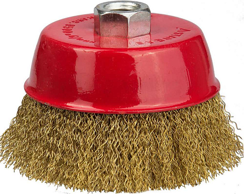 Чашечная щетка, 100мм, посадочный М14, витая латунированная проволока 0,3мм, STAYER: фотография 1